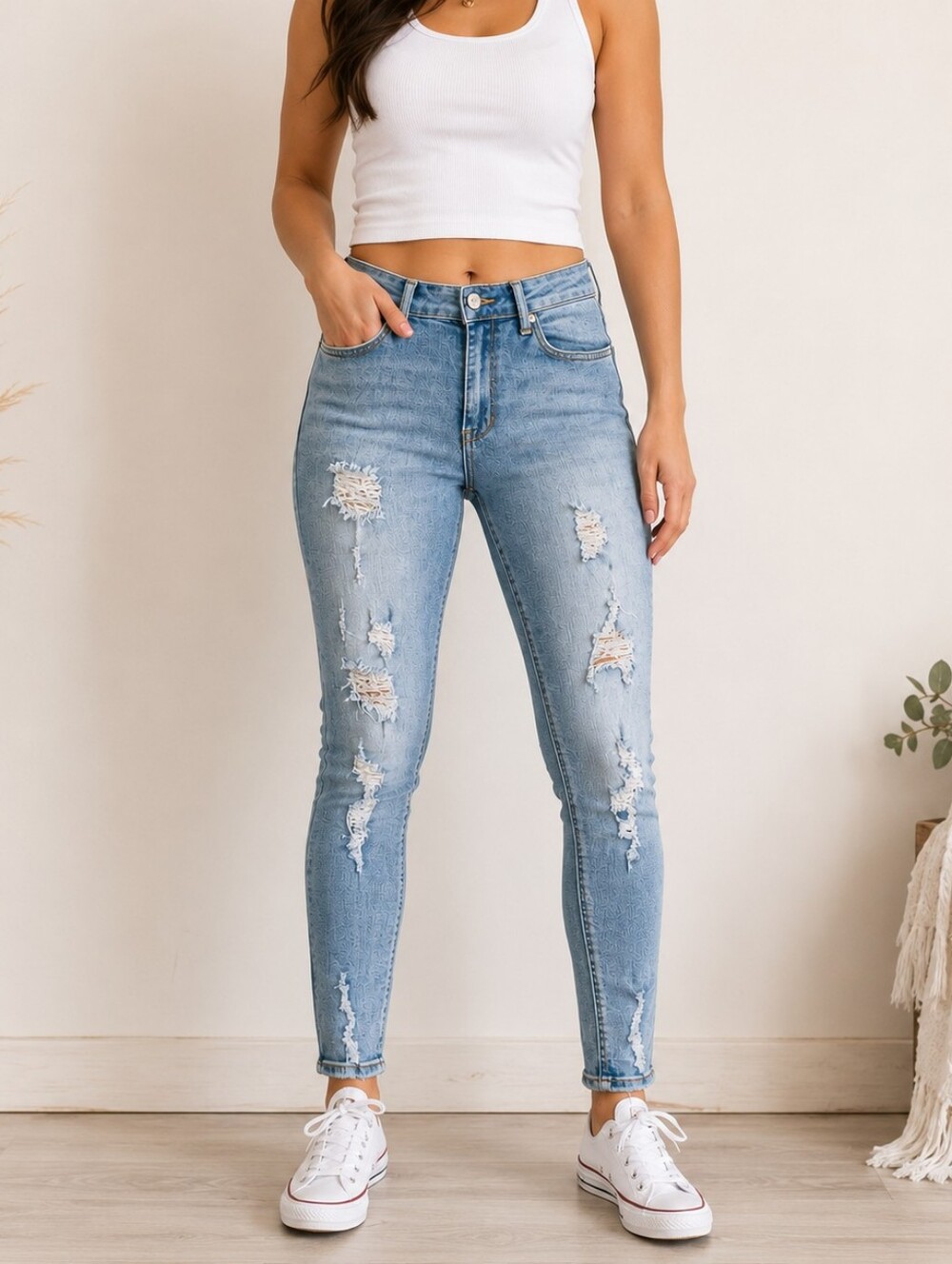 Almost Famous Light Wash Distressed Ripped Jeans High Rise Straight Leg